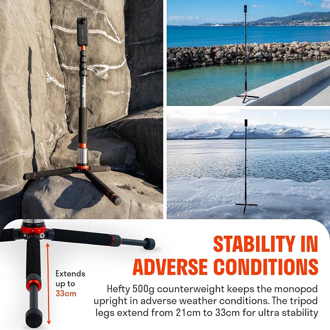 Monopod Pro Carbon Fiber Edition 360 Camera Stand, Compatible with Insta360 X5, X4, X3/DJI Osmo 360/GoPro MAX 2/Ricoh Theta X, Z1/Kandao Qoocam 3 Ultra - Image 3