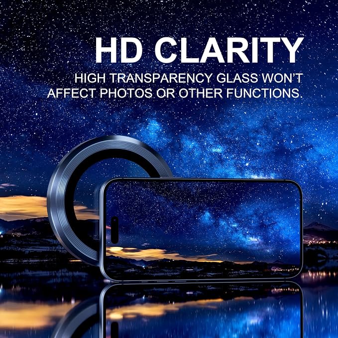 Choiche for iPhone 17 Pro/iPhone 17 Pro Max Camera Lens Protector | Ultra HD, 9H Tempered Glass Camera Cover Screen Protector Metal Ring Decoration Accessories (Blue) - Image 5
