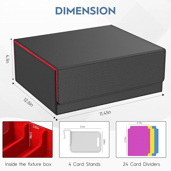 4 Row Trading Card Storage Box, 3200+ MTG Card Storage, Black & Red | TCG Card Organizer Box with 24 Colorful Dividers and 4 Stands, Bulk PKM Storage, Deck Case Holder Fits for YuGiOh, Game Cards - Image 6