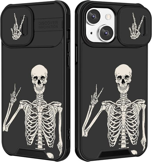 (2in1 for iPhone 12 Case Skull Skeleton for Women Cute Gothic Phone Cover Ghost Horror Design with Slide Camera Cover Protective Funny Spooky Boys Teens Cool Black Cases for iPhone12 6.1'' by Goocrux