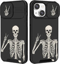 (2in1 for iPhone 15 Plus Case Skull Skeleton for Women Cute Cover Boys Gothic Spooky Funny Cool Black Design with Slide Camera Cover protective Stand Holder for iPhone 15 Plus Phone Case 6.7'' by Goocrux