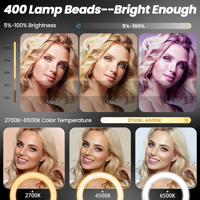 18" Foldable Ring Light with Stand for iPhone ipad Camera, 75" Tripod with Wheels 38W 6500K LED Display/Remote/2 USB Ports Large Big Ringlight Rolling for YouTube Facebook TikTok Live Video Recording - Image 4