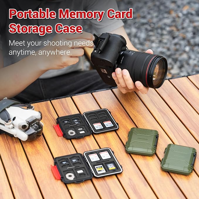 Memory Card Case with 18 Slots, IP67 Waterproof Anti-Shock Travel Camera Memory Card Holder for 8 SD SDHC SDXC Cards & 4 MicroSD TF MSD & 4 CFexpress Type-A Cards & 2 Nano SIM Storage - Green - Image 7