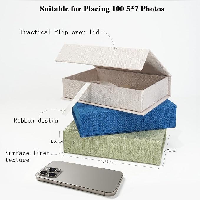 Vienrose Small Photo Storage Box, 5"x7", Linen Postcard Keeper, Dark Blue | 1Pc Sturdy Linen Cover Box for Photos, Postcards & Sticker Storage, Perfect for Home, Office, Craft Room, and Travel - Image 2