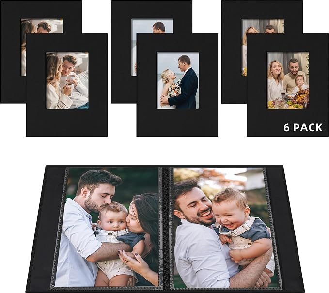 Small 4x6 Photo Album 24 Pockets Linen Cover Black 6 Pack | Linen Cover, Front Window, Portable Mini Picture Book, Travel Wedding Memories by Remowith