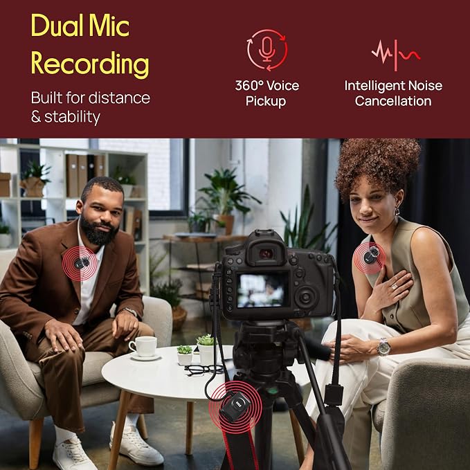 Pyle Wireless Lavalier Microphone System, Clip On Microphone with Noise-Canceling, 7H Battery, 360° Audio, USB-C Charging Case, Compatible with DSLR, iOS, Android, Vlogging Mic for Creators - Image 4
