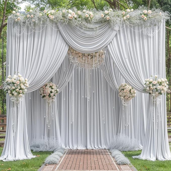 4 Panels Silver Grey Backdrop Curtain for Parties Wedding Wrinkle Free Silver Grey Photo Curtains Backdrop Drapes Fabric Decoration for Birthday Party Baby Shower 20ft(W) x 10ft(H) - Image 9