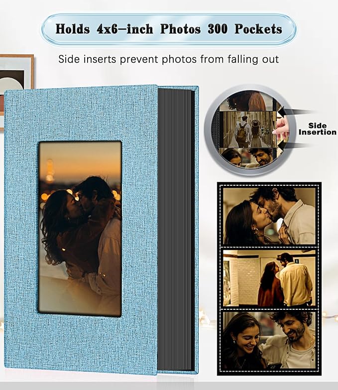 Ejblfe Photo Album 4x6,Linen Cover Slide-in Photo Album Book Can Holds 300 4x6 Photos with 50 Black Sheets for Family,Wedding,Baby and Holiday Pictures (Blue) - Image 3