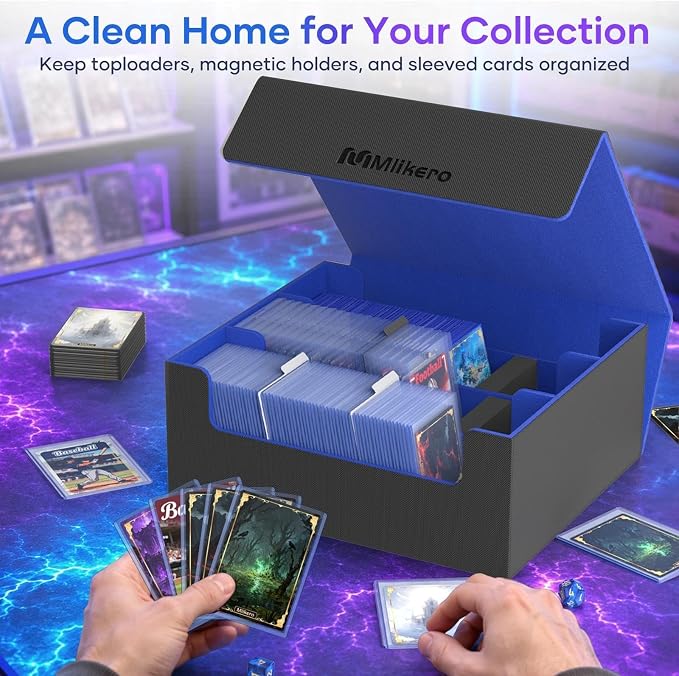 Mlikero Card Deck Case for Trading Cards 1800+, Trading Card Storage Box Fits Toploader and Magnetic Card Holder, Leather Magnetic Closure Deck Box Fit for MTG, TCG (Blue) - Image 2