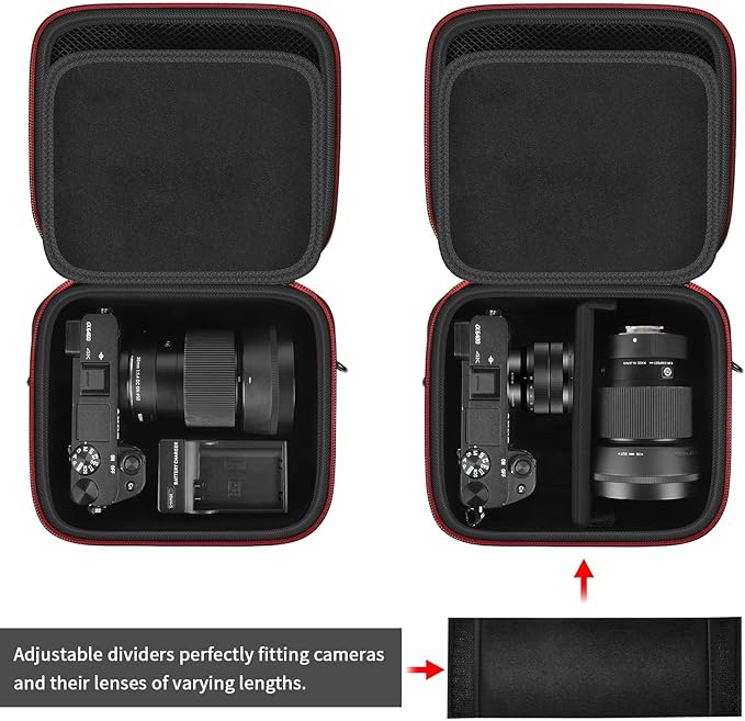 casmilee Camera Case for Sony Alpha ZV-E10 Alpha a6400/ a6700/ a6100/ a6000/ a6600/ a6500 Mirrorless Digital Camera, Hard Travel Bag with a Shoulder Strap for Lens & Accessories (Black, Medium) - Image 2