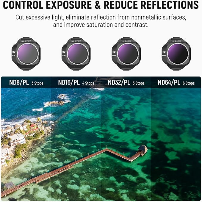 NEEWER ND/PL Filter Set Compatible with DJI Mini 5 Pro Drone Camera (ND8/PL+ND16/PL+ND32/PL+ND64/PL), Snap On Neutral Density Polarized ND Lens Filter Multicoated Photography Accessories, 4 Pack - Image 4