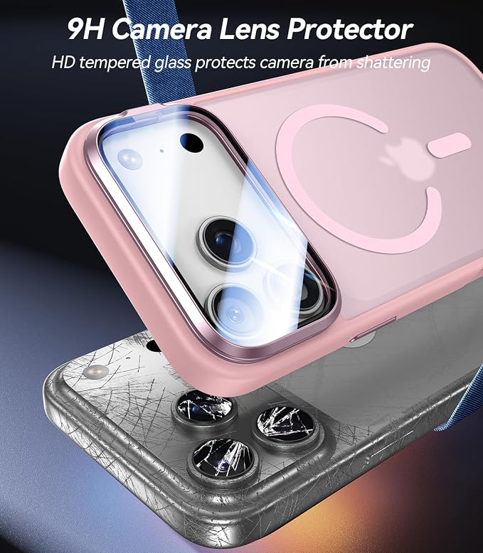 VOFATA [Upgraded Full Camera Protection] for iPhone 17 Pro Max Case with Camera Cover Stand [Fit for MagSafe][10FT Mil-Grade Protection] Translucent Magnetic iPhone 17 Pro Max Phone Case, Pink - Image 2