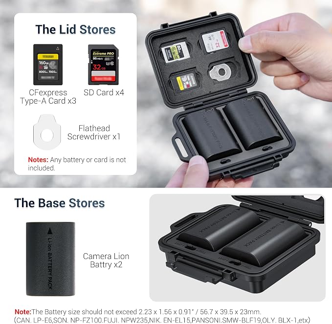 JJC Portable Camera Battery Memory Card Storage Case for 4 SD Card,3 CFexpress Type-A Cards,2 Camera Batteries, Compact Cameras Battery Holder Box for Sony NP-FZ100 - Image 2