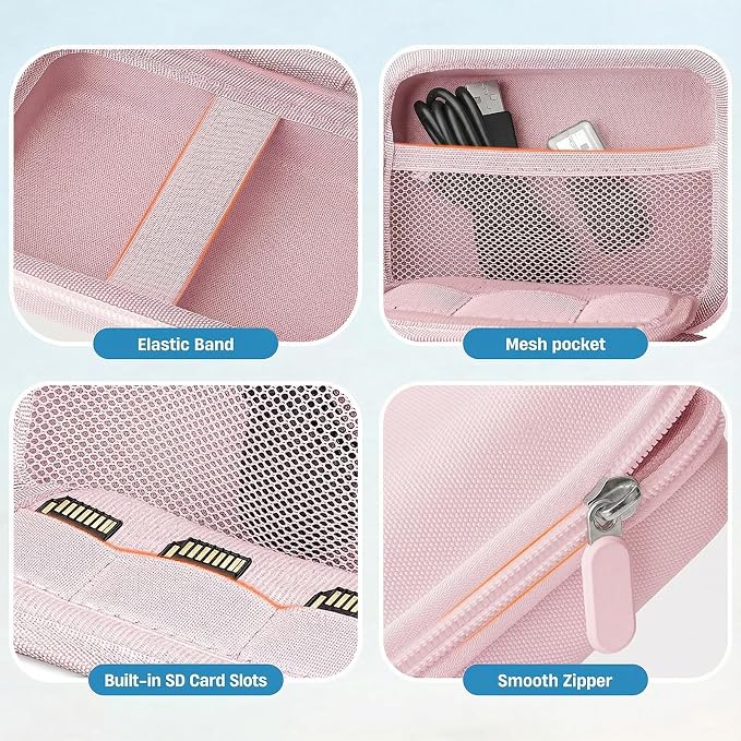 Digital Camera Case Compatible with CAMKORY Digital Point and Shoot/for KODAK PIXPRO FZ45/55 16MP Vlogging/for VAHOIALD FHD 1080P/for IWEUKJLO/for Nsoela, Holder for SD Card More (Pink) - Image 5