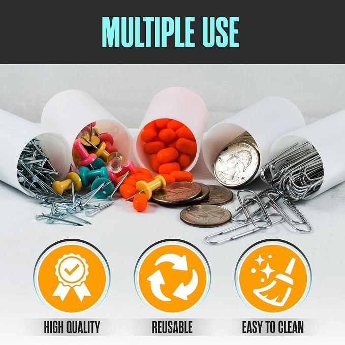 Film Canisters with Caps, Film Canisters, 35mm Case, White, 8oz, 60 Pack | Houseables Containers with Lids, Cannister for Rockets, Empty Camera Reel Holder, Coin Storage, Plastic, Bottle, 2"x1", Bulk - Image 5
