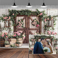 15x10ft Country Wedding Photography Backdrop Floral Rustic Roses Farmhouse Wooden Door Backdrop Pink Flower Birthday Baby Shower Wedding Bridal Party Banner Photo Booth Props Anniversary Background by Mtsxfy