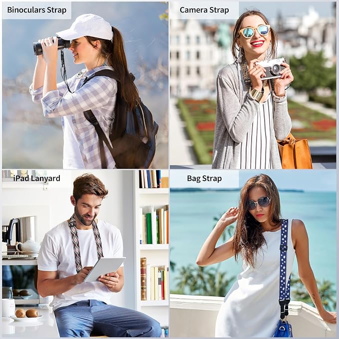 FIEIL Blue and White Star Shoulder Strap, Adjustable Camera Strap with 2 Sets of Quick-Release Buckles, Comfortable Neck Strap for iPad, Tablet, Camera, Laptop, Binocular, Luggage Bag - Image 2