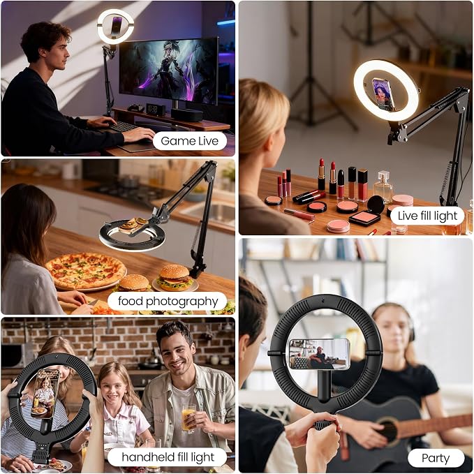 10" Magnetic Ring Light Overhead Camera Phone Mount, XINBAOHONG LED Selfie Light with Stand and Phone Holder, Rechargeable Desk Light for Video Recording - Image 6