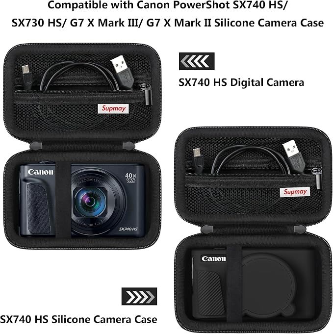 Carrying Case for Canon PowerShot SX740 HS, SX730 HS Camera, Black | SX720 HS, SX620 HS, G7 X Mark III, G7 X Mark II Digital Camera, Storage Holder Travel Bag with Mesh Pocket for Battery Pack - Image 3