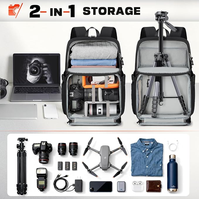 RAINSMORE Camera Backpack, DSLR/SLR/Mirrorless Camera Bag for Photographers | 15.6 Inch, Waterproof Tactical Photography Backpack Case, with Rain Cover & Tripod Holder - Image 7