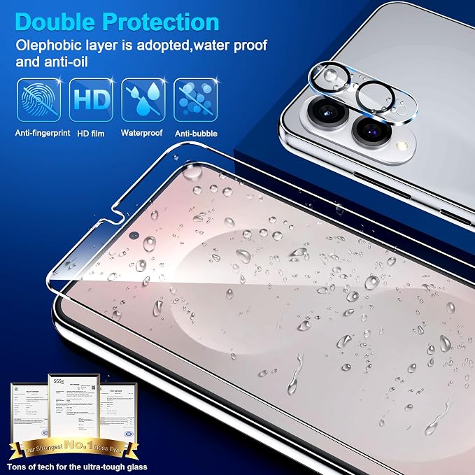 firtstnow 3 Pack for Samsung Galaxy S25 Edge Screen Protector Tempered Glass + 3 Pack Camera Lens Protector, Military Grade Shatterproof, 9H Hardness, Fingerprint Unlock, Case Friendly 6.7 Inch - Image 6