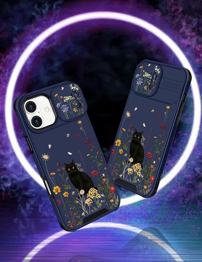 for iPhone 16 Case - Women Cute Phone Cover Girly Pretty Fancy Unique Aesthetic Design Slide Camera Cover Protective Case for Apple for iPhone 16,Black Cat - Image 4