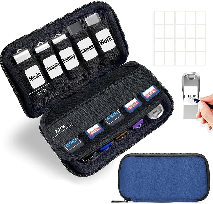 USB Flash Drive Case 20 Slots with Labels TATMOHIK USB Storage Case Thumb Drive Holder case USB Organizer Storage Bag Electronic Accessories Organizer for 10 Memory Cards and 10 USB Memory Sticks,Blue by TATMOHIK