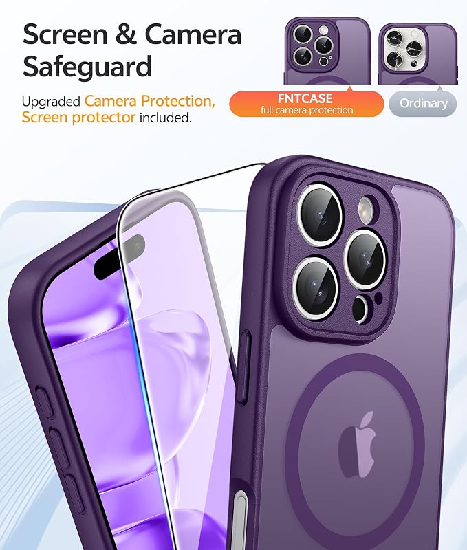 FNTCASE for iPhone 16 Pro Case, Fit for Magsafe, with Screen Protector | Full Camera Protection, Translucent Matte, 14FT Military Grade Drop Proof, Shockproof Protective Phone Cover, Purple - Image 4