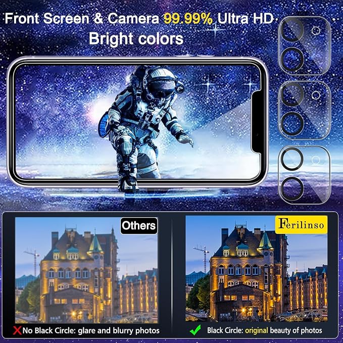 Ferilinso Screen Protector for iPhone 11, Tempered Glass, Case Friendly | 3 Pack, 9H+ Hardness, Military-Grade Shatterproof, HD Clear, Easy Installation Bubble Free, with Camera Lens Protectors - Image 4