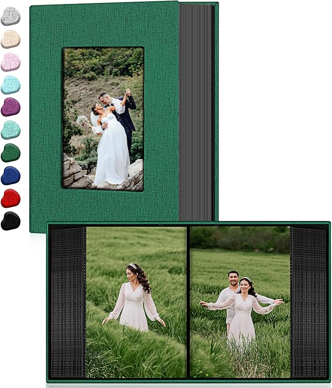 Ejblfe Photo Album 4x6,Linen Cover Slide-in Photo Album Book Can Holds 100 4x6 Photos with 50 Black Sheets for Family,Wedding,Baby and Holiday Pictures (Dark Green) by EJBLFEPremiumPhotoAlbums