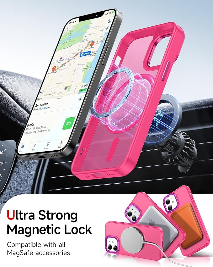 LeYi for iPhone-13 Mini Phone Case/iPhone-12 Mini Case:[ Screen Protector X2+ Camera Cover X2] Compatible with Magsafe i 13mini 12mini Cases Slim Magnetic Protective Rugged Fundas para, Hot Pink - Image 2
