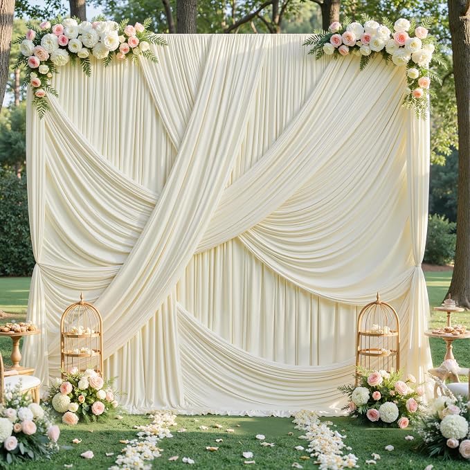 60x12 ft Ivory Backdrop Curtains for Weddings Parties, Birthdays and Photos | 12 Panels 5x12 ft, Wrinkle-Free Polyester Drapes, Washable, Ironable, 4 in Rod Pocket for Baby Showers Photography Background - Image 3