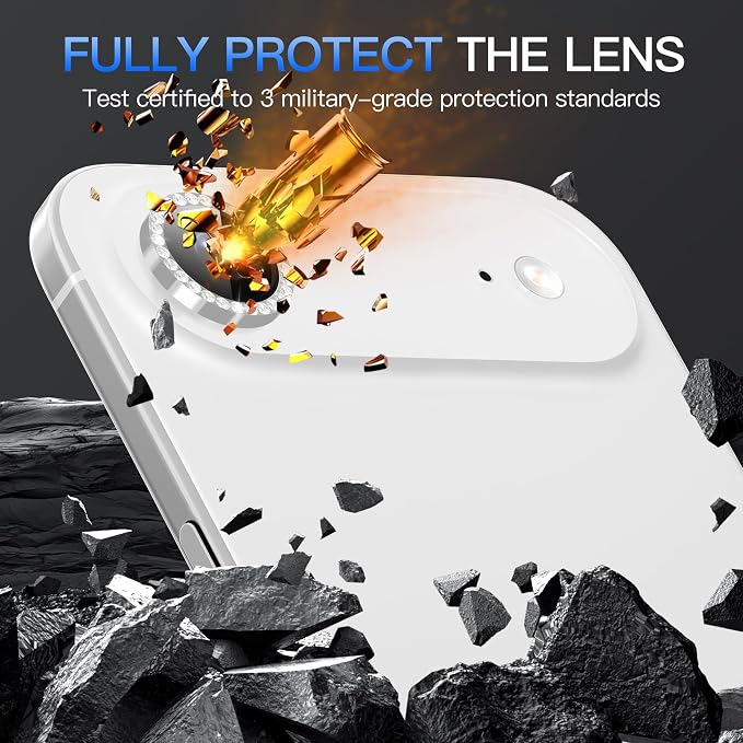 Suoman 2-pack for iPhone 17 Air Camera Lens Protector, Glitter Diamond Individual Metal Tempered Glass Camera Lens Cover [Strong-Adhesion][Does not Affect Night Shots]-Silver - Image 4