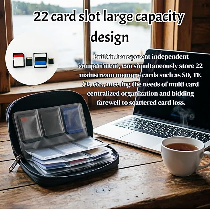 Memory Card Storage Carrying Pouch Case, Holder Wallet for CF/SD/SDHC/MS/DS, Fashion and Durable Solid Color 22 Card Slot for Media Storage Organization (Black) - Image 8
