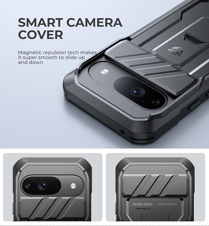 Dexnor for Google Pixel 9 Case with Slide Camera Cover & Built-in Screen Protector & Heavy-Duty Kickstand,Full-Body Protective Cover Rugged Bumper Cases for Pixel 9,Black(2024) - Image 3