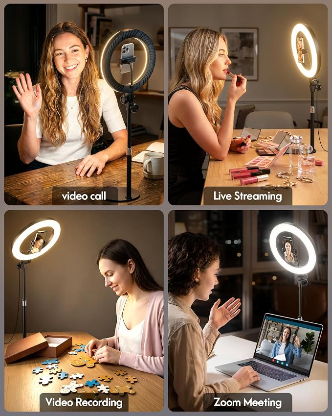 Desk Ring Light with Stand for Computer, Desk Light for Video Recording | 10.5" Video Conference Lighting, Adjustable Circle Light with Phone Holder for Zoom Meeting Video Call Podcast Stream Webcam - Image 7