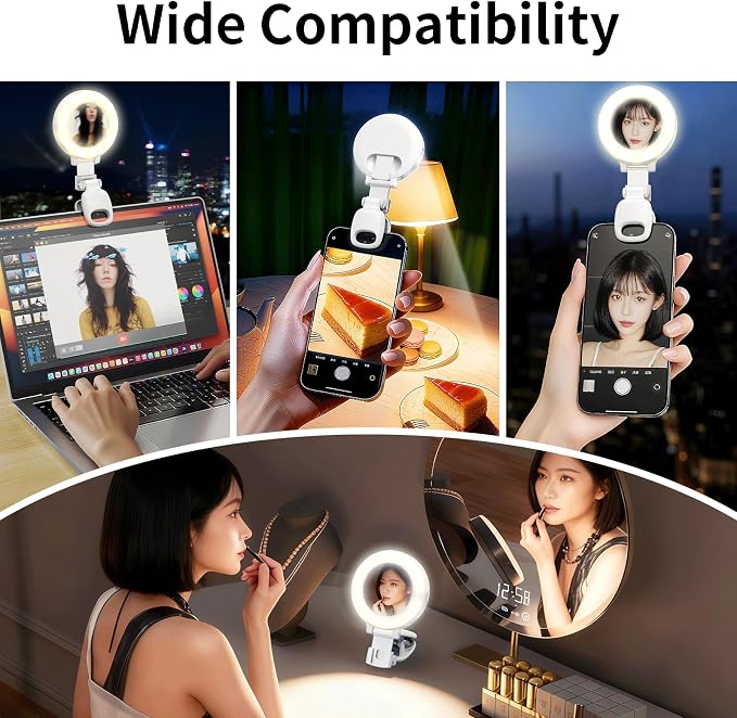 Portable Ring Light for Phone with Mirror, Rechargeable LED | Clip-On Selfie Light, 3 Colors 9 Brightness, for iPhone Laptop Webcam, Video Recording Vlogging Makeup, Content Creator - Image 6