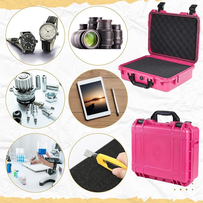 Relaxweex 1 Pcs 16.3 x 6.5 x 3.7 Inch Waterproof Hard Case with DIY Customizable Foam Insert Portable Protective Case with Knife for Camera Drones Equipments Tools Test Instruments(Rose Red) - Image 7