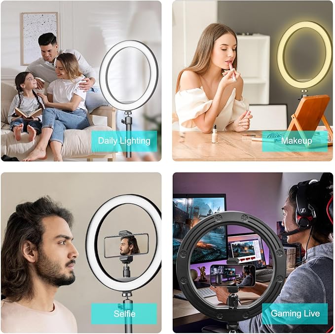 10" Selfie Ring Light with 10" Stand and 60" Selfie Stick, 3 Color Light Adjustment Suitable for Phones and Cameras, Makeup/Live Streaming/Taking Photos - Image 5
