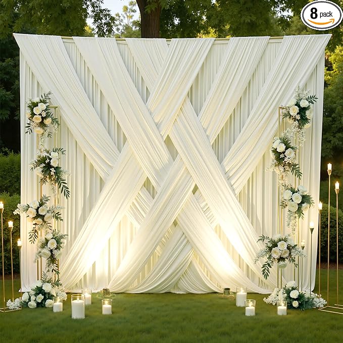 40x12 ft Ivory Backdrop Curtains for Weddings Parties, Birthdays and Photos | 8 Panels 5x12 ft, Wrinkle-Free Polyester Drapes, Washable, Ironable, 4 in Rod Pocket for Baby Showers Photography Background by PartyVillage