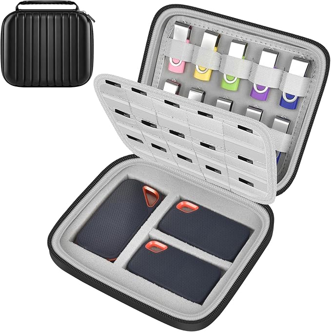 GWCASE Hard Drive Case with DIY Foam for SanDisk for Samsung for Seagate | Dual DIY Sponge Layers, 30 SD Card Slots with Label Windows, 10 USB Flash Drive Holder, Home Office Travel Use, Case Only by GWCASE