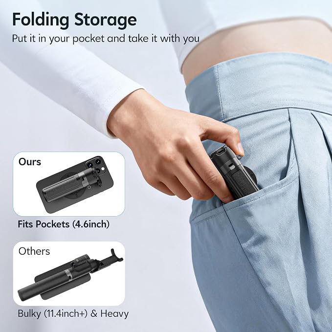 14.5" Mini Magnetic Tripod for iPhone, Selfie Stick with Remote for MagSafe, Portable Pocket Size Selfie Stick with Metal Ring, Small/Compact Cell Phone Stand for Recording, Travel and Vlogging-Black - Image 5