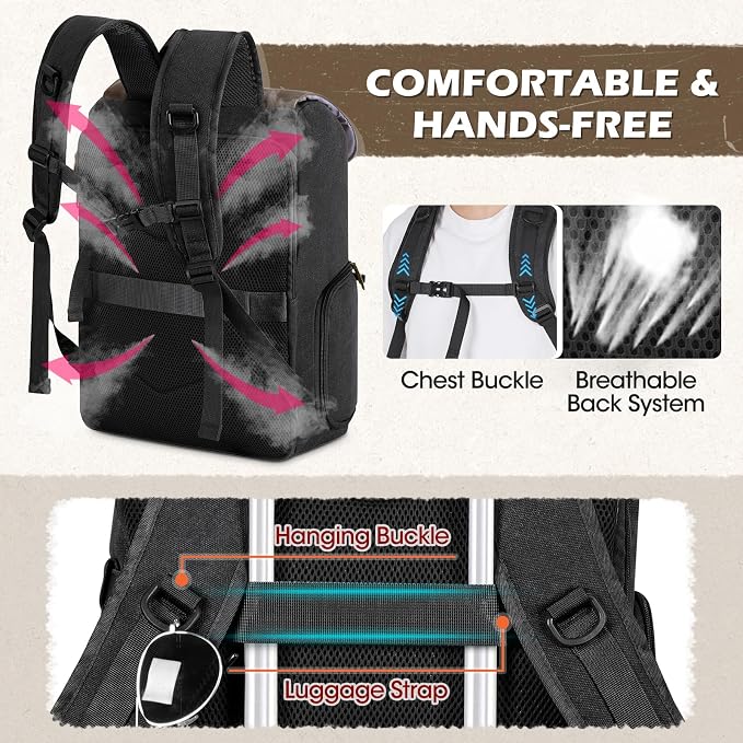 RAINSMORE Vintage Camera Bag with Side Access for DSLR/SLR Mirrorless | 25L Waterproof 15.6 Inch Laptop Photography Backpack with Rain Cover & Tripod Holder Anti-theft Camera Bags for Photographers - Image 7
