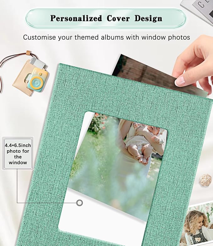 Ejblfe Photo Album 4x6,Linen Cover Slide-in Photo Album Book Can Holds 300 4x6 Photos with 50 Black Sheets for Family,Wedding,Baby and Holiday Pictures (Turquoise) - Image 2
