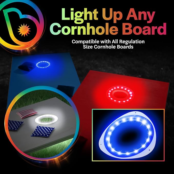 Brightz LED Cornhole Board Ring Lights, 2-Pack - 48-Hour Battery Life - Illuminate Your Game with Dazzling Glows and Ultimate Style for Non-Stop Evening Fun and Excitement (Includes Hole Lights Only) - Image 3