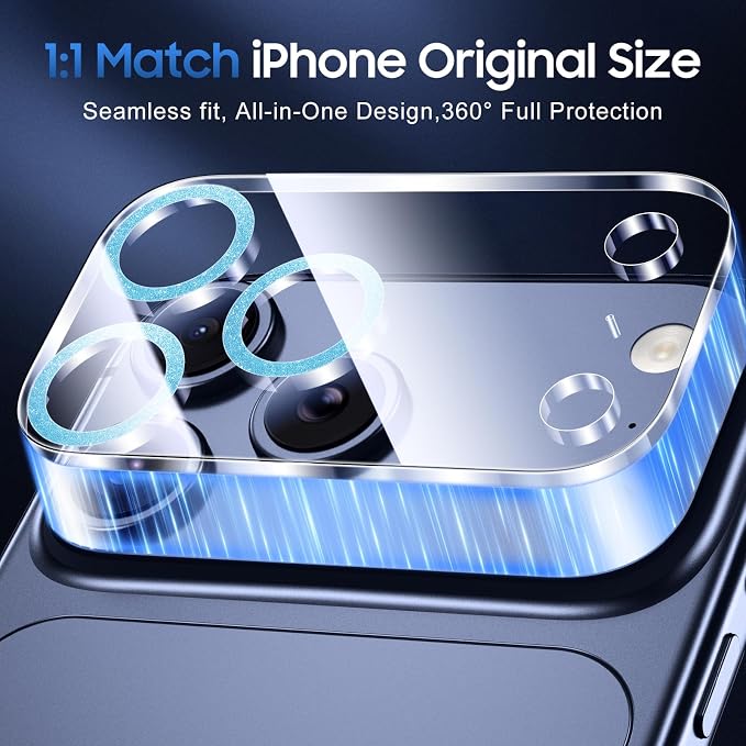 UniqueMe for iPhone 17 Pro Max Camera Lens Protector Glitter Light Blue | 3 Pack,Drop Protection, Case Friendly, 9H Tempered Glass, Camera Cover Screen, Update New Version - Image 5