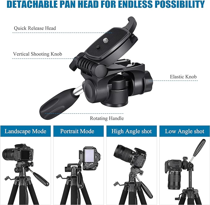 VICTIV 74” Camera Tripod, Tripod for Camera and Phone with Phone Holder | Aluminum Professional Tripod Stand for Canon Nikon with Carry Bag, Compatible with DSLR, iPhone, Spotting Scopes, Gopro - Image 4