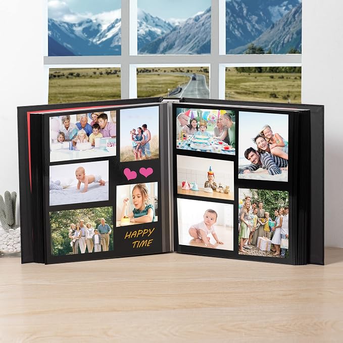 Large Photo Album Self Adhesive 4x6 5x7 3x5 8.5x11 Scrapbook Magnetic Album DIY Scrap Book Length 13 x Width 12.8 (Inches) 120 Black Sticky Pages Linen Cover DIY Photo Album(Black) - Image 3