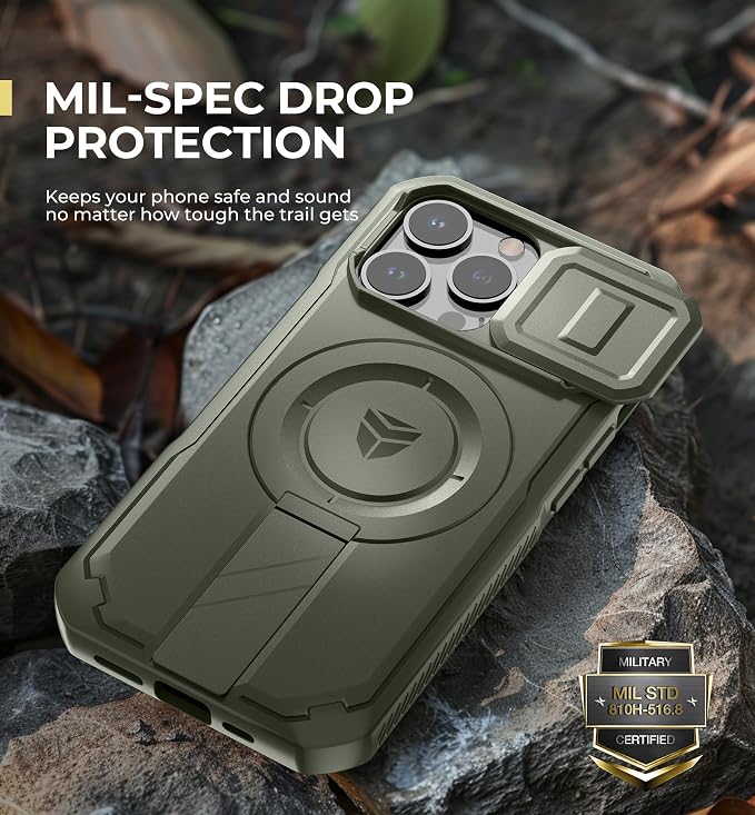 Dexnor for iPhone 13 Pro Case with Slide Camera Cover & Adjustable Kickstand, Compatible with MagSafe, Rugged Shockproof Bumper Cases Heavy-Duty Magnetic Protective Cover,6.1 inch,Army Green - Image 6