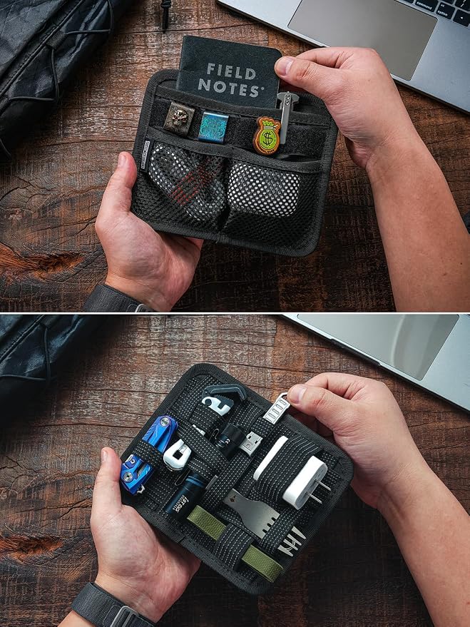TACTICAL_GEEK TCM8 EDC Organizer Board, Anti-Slip Elastic Woven Board, Utility Bag Insert Panel for Small Gear, Backpack Accessories with Open Pocket & Mesh Pocket (Black) - Image 6
